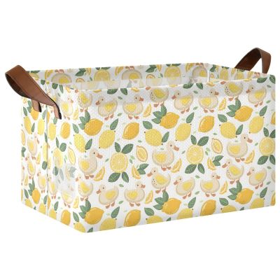 ALAZA Funny Duck Lemon Rectangular Closet Storage Box Storage Bin Basket Storage Cube with Leather Handles Nursery Storage Laundry Hamper 2 Piece