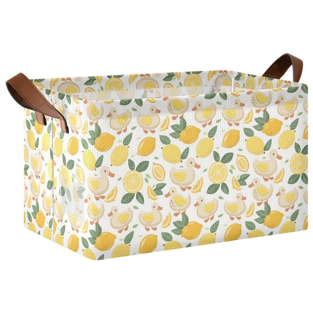 ALAZA Funny Duck Lemon Rectangular Closet Storage Box Storage Bin Basket Storage Cube with Leather Handles Nursery Storage Laundry Hamper 2 Piece