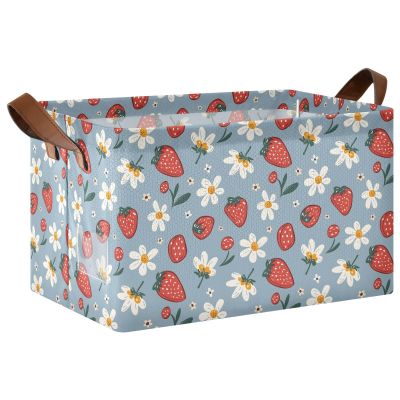 ALAZA Cartoon Flower Strawberry Retro Rectangular Closet Storage Box Storage Bin Basket Storage Cube with Leather Handles Nursery Storage Laundry Hamper 2 Piece