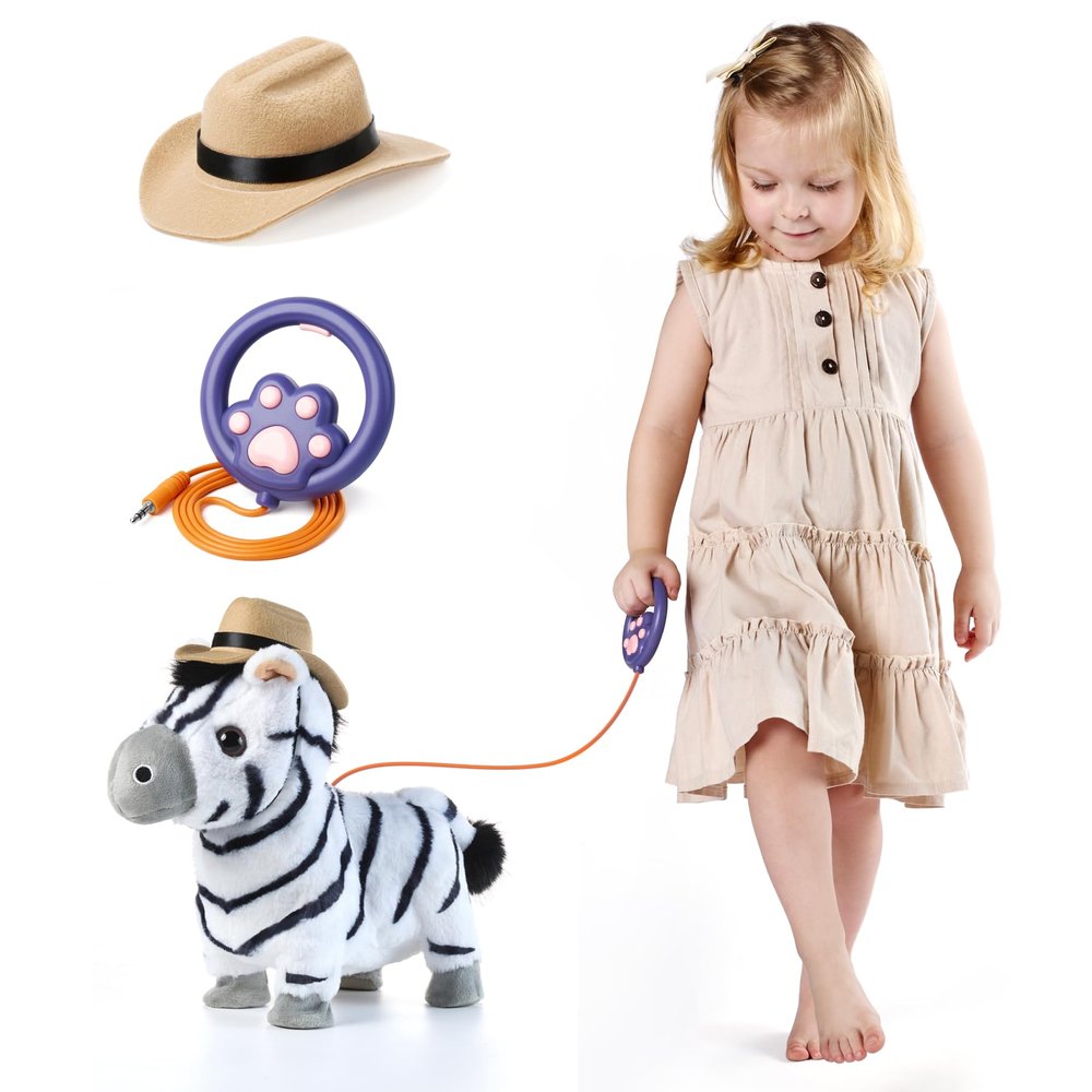 TUMAMA Walking Talking Toy Zebra with Remote Control Leash, Plush Pet Electronic Interactive Toys for Kids,Walks,Barks,Sing,Remote Control Electronic Plush Zebras Toy for Kids Age 3 4 5 6
