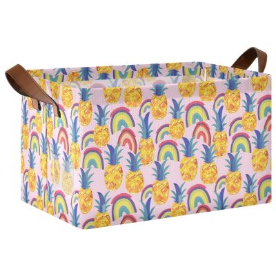 ALAZA Pineapple Rainbow Funny Rectangular Closet Storage Box Storage Bin Basket Storage Cube with Leather Handles Nursery Storage Laundry Hamper 2 Piece