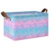 ALAZA Fish Scale Mermaid Blue Pink Rectangular Closet Storage Box Storage Bin Basket Storage Cube with Leather Handles Nursery Storage Laundry Hamper 2 Piece view 1