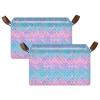 ALAZA Fish Scale Mermaid Blue Pink Rectangular Closet Storage Box Storage Bin Basket Storage Cube with Leather Handles Nursery Storage Laundry Hamper 2 Piece view 2