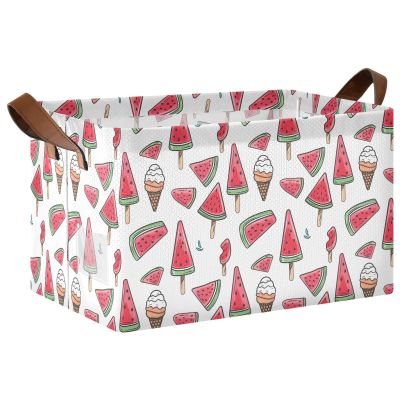 ALAZA Watermelon Ice Cream Rectangular Closet Storage Box Storage Bin Basket Storage Cube with Leather Handles Nursery Storage Laundry Hamper 2 Piece