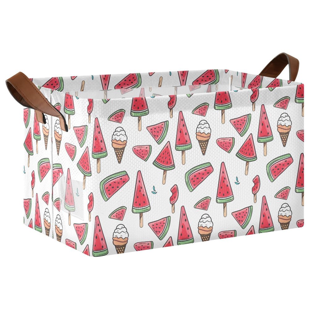 ALAZA Watermelon Ice Cream Rectangular Closet Storage Box Storage Bin Basket Storage Cube with Leather Handles Nursery Storage Laundry Hamper 2 Piece