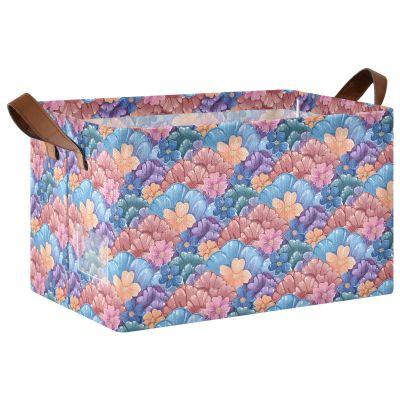 ALAZA Fantasy Mermaid Scale Flower Rectangular Closet Storage Box Storage Bin Basket Storage Cube with Leather Handles Nursery Storage Laundry Hamper 2 Piece