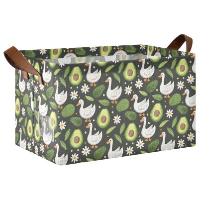 ALAZA Avocado Duck Daisy Flower Floral Rectangular Closet Storage Box Storage Bin Basket Storage Cube with Leather Handles Nursery Storage Laundry Hamper 2 Piece