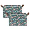 ALAZA Bird Leaves Flower Floral Rectangular Closet Storage Box Storage Bin Basket Storage Cube with Leather Handles Nursery Storage Laundry Hamper 2 Piece view 2