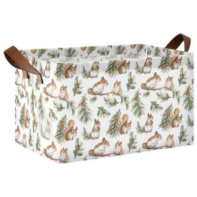 ALAZA Squirrel Branches Watercolor Rectangular Closet Storage Box Storage Bin Basket Storage Cube with Leather Handles Nursery Storage Laundry Hamper 2 Piece