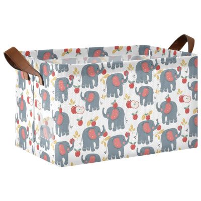 ALAZA Elephant Funny Gray Rectangular Closet Storage Box Storage Bin Basket Storage Cube with Leather Handles Nursery Storage Laundry Hamper 2 Piece