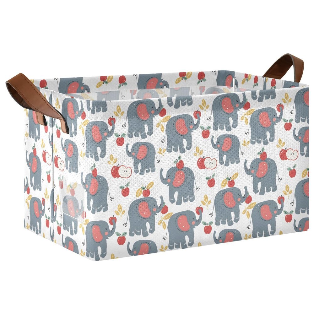 ALAZA Elephant Funny Gray Rectangular Closet Storage Box Storage Bin Basket Storage Cube with Leather Handles Nursery Storage Laundry Hamper 2 Piece