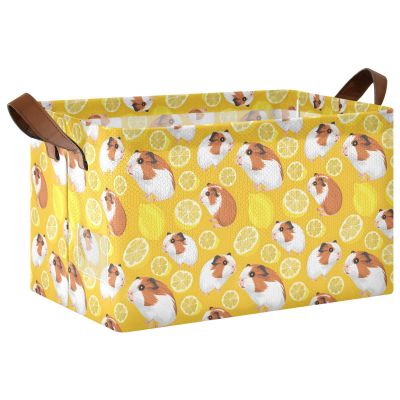 ALAZA Cute Guinea Pig Lemon Rectangular Closet Storage Box Storage Bin Basket Storage Cube with Leather Handles Nursery Storage Laundry Hamper 2 Piece