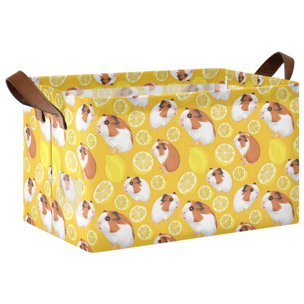 ALAZA Cute Guinea Pig Lemon Rectangular Closet Storage Box Storage Bin Basket Storage Cube with Leather Handles Nursery Storage Laundry Hamper 2 Piece