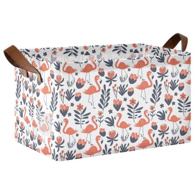ALAZA Cartoon Flower Flamingo Leaves Rectangular Closet Storage Box Storage Bin Basket Storage Cube with Leather Handles Nursery Storage Laundry Hamper 2 Piece
