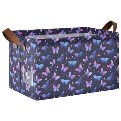 ALAZA Butterfly Flower Floral Rectangular Closet Storage Box Storage Bin Basket Storage Cube with Leather Handles Nursery Storage Laundry Hamper 2 Piece