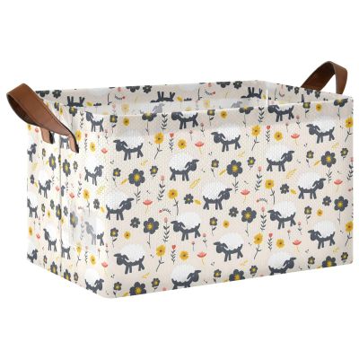 ALAZA Sheep Flower Floral Rectangular Closet Storage Box Storage Bin Basket Storage Cube with Leather Handles Nursery Storage Laundry Hamper 2 Piece