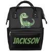 Foerrkelg Custom Cute Green Dinosaur Baby Black Diaper-Bags Backpack for Mom Mother,Personalized Name Maternity Nappy Bag with Stroller Strap,Waterproof for Travel,11*7*15.7 view 1