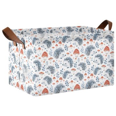 ALAZA Hedgehog Mushroom Leaves Rectangular Closet Storage Box Storage Bin Basket Storage Cube with Leather Handles Nursery Storage Laundry Hamper 2 Piece