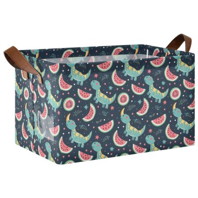 ALAZA Dinosaur Watermelon Blue Rectangular Closet Storage Box Storage Bin Basket Storage Cube with Leather Handles Nursery Storage Laundry Hamper 2 Piece