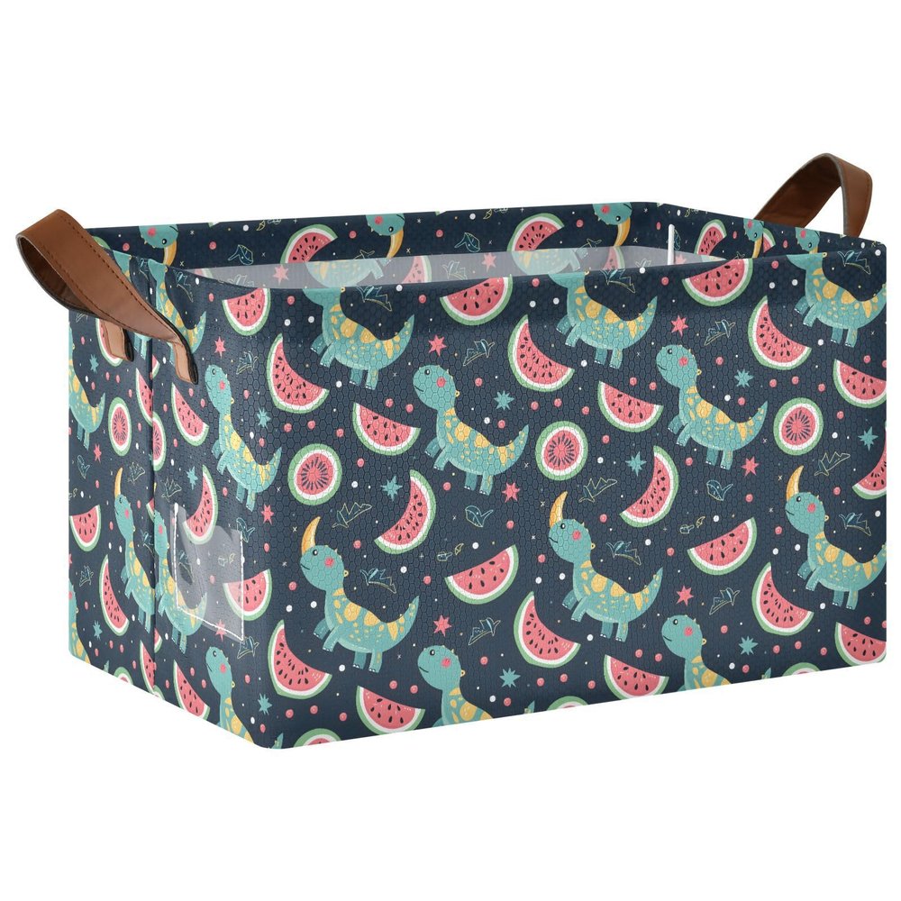 ALAZA Dinosaur Watermelon Blue Rectangular Closet Storage Box Storage Bin Basket Storage Cube with Leather Handles Nursery Storage Laundry Hamper 2 Piece