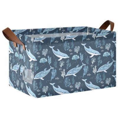 ALAZA Dolphin Coral Reef Blue Stylish Rectangular Closet Storage Box Storage Bin Basket Storage Cube with Leather Handles Nursery Storage Laundry Hamper 2 Piece