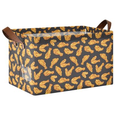 ALAZA Crispy Fried Chicken Rectangular Closet Storage Box Storage Bin Basket Storage Cube with Leather Handles Nursery Storage Laundry Hamper 2 Piece