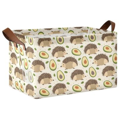 ALAZA Cartoon Hedgehog Avocado Fruit Rectangular Closet Storage Box Storage Bin Basket Storage Cube with Leather Handles Nursery Storage Laundry Hamper 2 Piece
