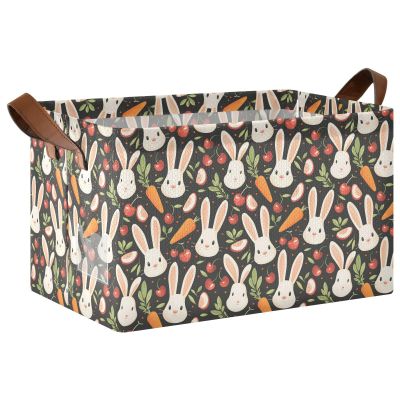 ALAZA Carrot Cherry Rabbit Rectangular Closet Storage Box Storage Bin Basket Storage Cube with Leather Handles Nursery Storage Laundry Hamper 2 Piece