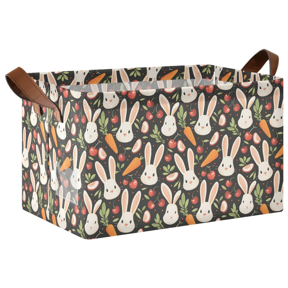 ALAZA Carrot Cherry Rabbit Rectangular Closet Storage Box Storage Bin Basket Storage Cube with Leather Handles Nursery Storage Laundry Hamper 2 Piece
