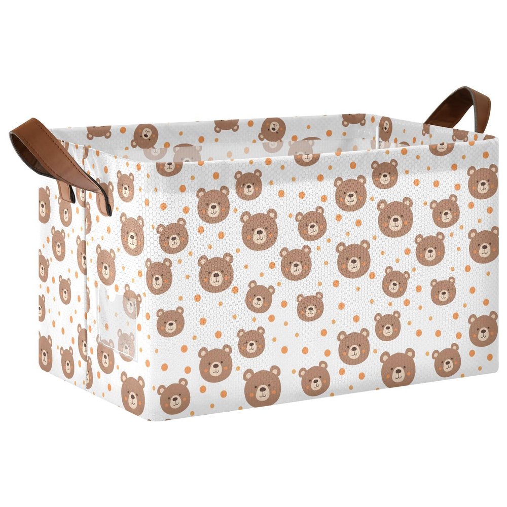 ALAZA Cartoon Bear Polka Dots Rectangular Closet Storage Box Storage Bin Basket Storage Cube with Leather Handles Nursery Storage Laundry Hamper 2 Piece