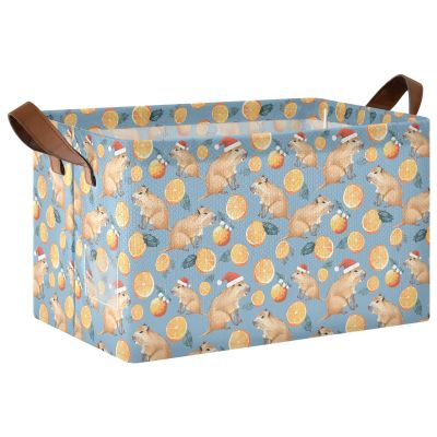 ALAZA Capybaras Orange Funny Rectangular Closet Storage Box Storage Bin Basket Storage Cube with Leather Handles Nursery Storage Laundry Hamper 2 Piece