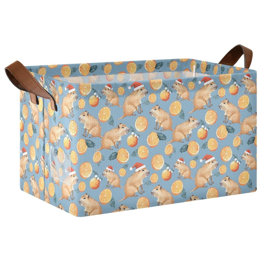 ALAZA Capybaras Orange Funny Rectangular Closet Storage Box Storage Bin Basket Storage Cube with Leather Handles Nursery Storage Laundry Hamper 2 Piece