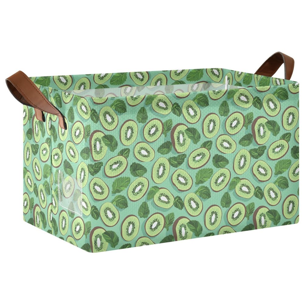 ALAZA Leaves Kiwifruit Fruit Rectangular Closet Storage Box Storage Bin Basket Storage Cube with Leather Handles Nursery Storage Laundry Hamper 2 Piece