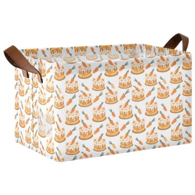 ALAZA Cake Carrot Cartoon Rectangular Closet Storage Box Storage Bin Basket Storage Cube with Leather Handles Nursery Storage Laundry Hamper 2 Piece