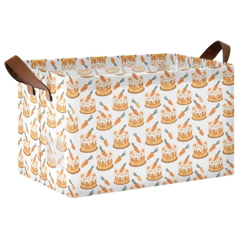 ALAZA Cake Carrot Cartoon Rectangular Closet Storage Box Storage Bin Basket Storage Cube with Leather Handles Nursery Storage Laundry Hamper 2 Piece