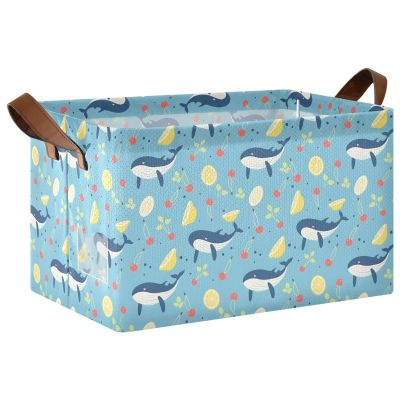 ALAZA Cartoon Whale Lemon Rectangular Closet Storage Box Storage Bin Basket Storage Cube with Leather Handles Nursery Storage Laundry Hamper 2 Piece