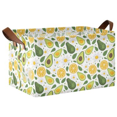 ALAZA Cartoon Lemon Daisy Avocado Rectangular Closet Storage Box Storage Bin Basket Storage Cube with Leather Handles Nursery Storage Laundry Hamper 2 Piece