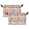 ALAZA Cartoon Flower Strawberry Floral Rectangular Closet Storage Box Storage Bin Basket Storage Cube with Leather Handles Nursery Storage Laundry Hamper 2 Piece view 2