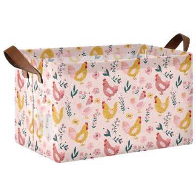 ALAZA Chicken Flower Floral Rectangular Closet Storage Box Storage Bin Basket Storage Cube with Leather Handles Nursery Storage Laundry Hamper 2 Piece