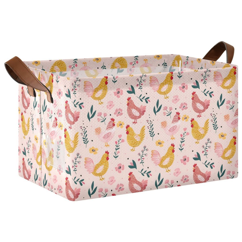 ALAZA Chicken Flower Floral Rectangular Closet Storage Box Storage Bin Basket Storage Cube with Leather Handles Nursery Storage Laundry Hamper 2 Piece
