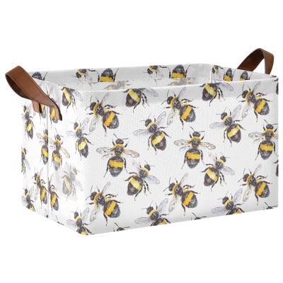 ALAZA Bee Watercolor White Rectangular Closet Storage Box Storage Bin Basket Storage Cube with Leather Handles Nursery Storage Laundry Hamper 2 Piece