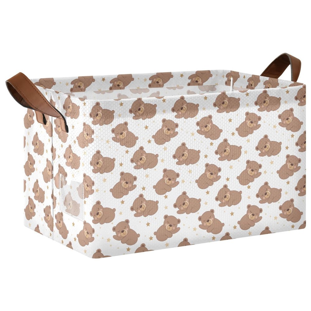 ALAZA Bear Sleeping Star Rectangular Closet Storage Box Storage Bin Basket Storage Cube with Leather Handles Nursery Storage Laundry Hamper 2 Piece