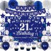 21st Birthday Decorations for Boys Girls, Blue Silver Happy 21st Birthday Party Decorations, 21 Backdrop, Banner, Balloons, Hanging Swirls, Bday Cards, Cake Toppers, Pompoms 54pcs view 1