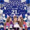 21st Birthday Decorations for Boys Girls, Blue Silver Happy 21st Birthday Party Decorations, 21 Backdrop, Banner, Balloons, Hanging Swirls, Bday Cards, Cake Toppers, Pompoms 54pcs view 3