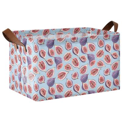 ALAZA Fig Fruit Rectangular Closet Storage Box Storage Bin Basket Storage Cube with Leather Handles Nursery Storage Laundry Hamper 2 Piece