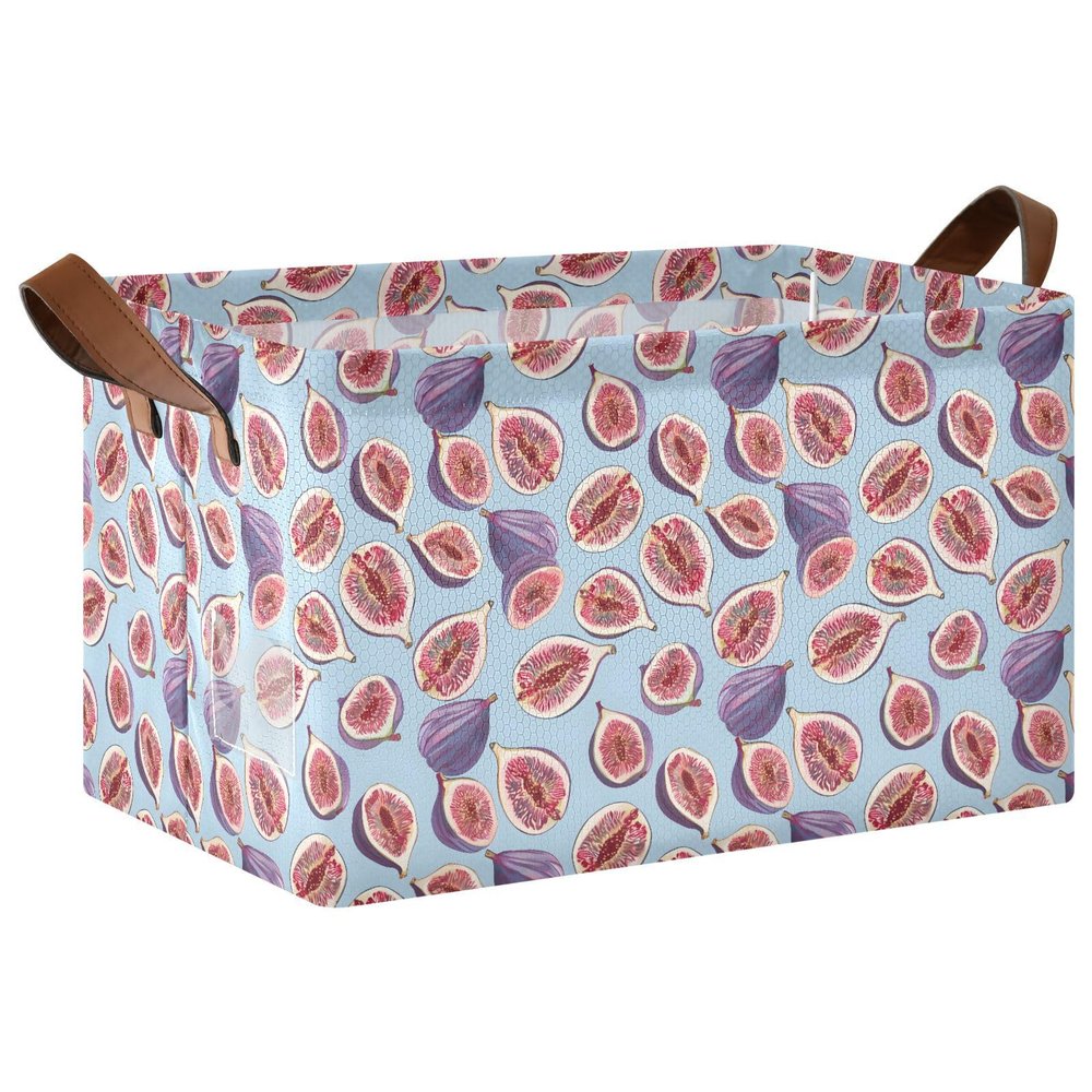 ALAZA Fig Fruit Rectangular Closet Storage Box Storage Bin Basket Storage Cube with Leather Handles Nursery Storage Laundry Hamper 2 Piece