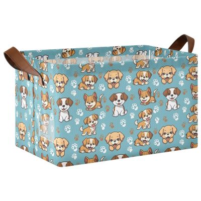 ALAZA Cartoon Puppy Dog Paw Print Blue Rectangular Closet Storage Box Storage Bin Basket Storage Cube with Leather Handles Nursery Storage Laundry Hamper 2 Piece