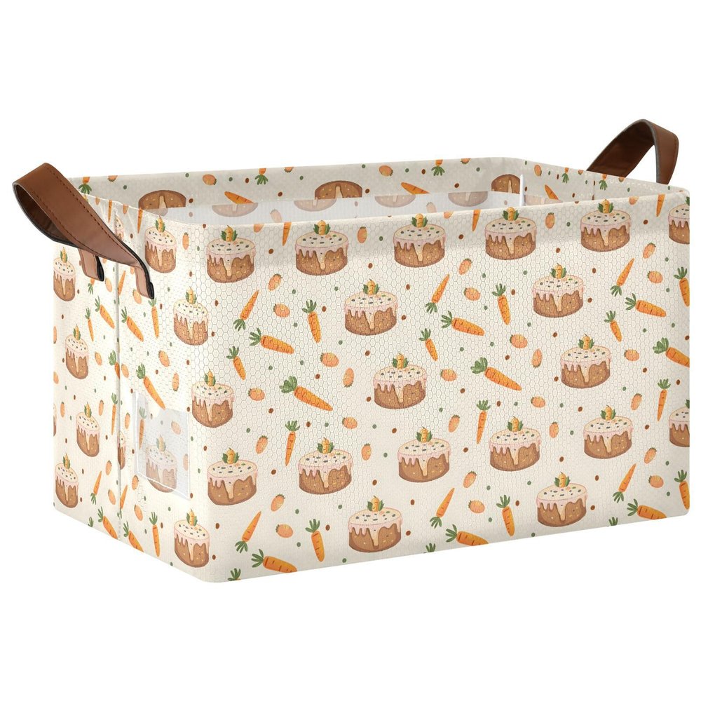 ALAZA Cake Carrot Rectangular Closet Storage Box Storage Bin Basket Storage Cube with Leather Handles Nursery Storage Laundry Hamper 2 Piece