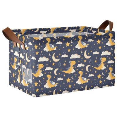 ALAZA Dinosaur Moon Cloud Star Rectangular Closet Storage Box Storage Bin Basket Storage Cube with Leather Handles Nursery Storage Laundry Hamper 2 Piece