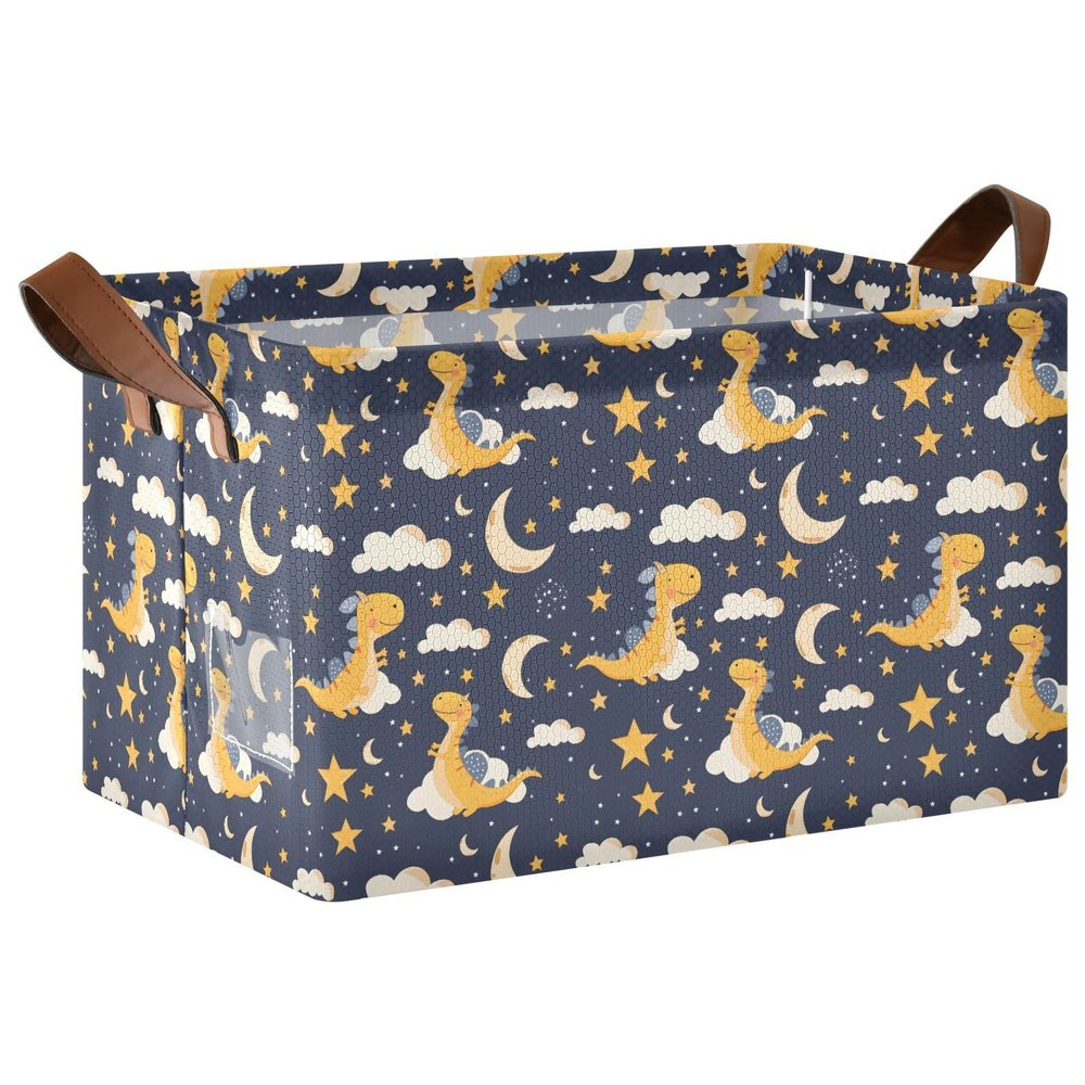 ALAZA Dinosaur Moon Cloud Star Rectangular Closet Storage Box Storage Bin Basket Storage Cube with Leather Handles Nursery Storage Laundry Hamper 2 Piece